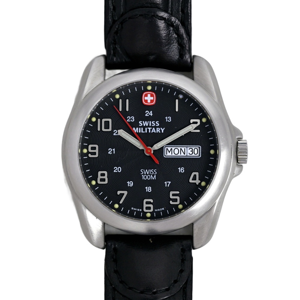 Swiss Military Men's Vintage 1990's Watch Black Dial Genuine Leather Swiss Made